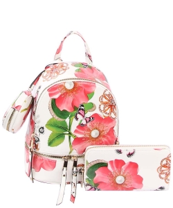 Floral Backpack for Women College School LHU315-FL-1W BEIGE